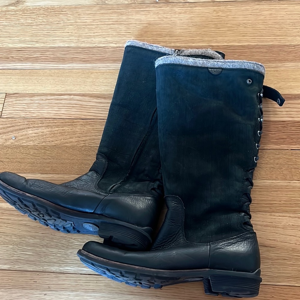 Ugg black leather and suede shearling lined knee high boots